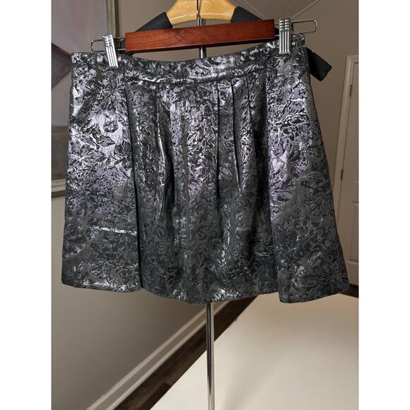 Metallic brocade Theme size small pleated m a line miniskirt pockets mod gothic - Picture 1 of 7